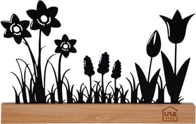 UNUS® Staander decoratieve bloemenweide lente zwart met bamboevoe