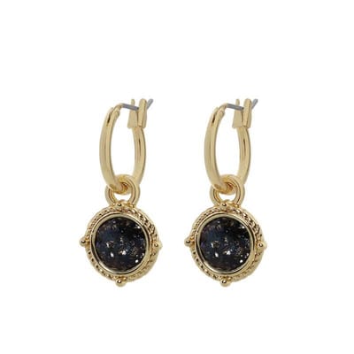 Biba Hang Oorbellen Goud met Swarovski Steentje Black Patina