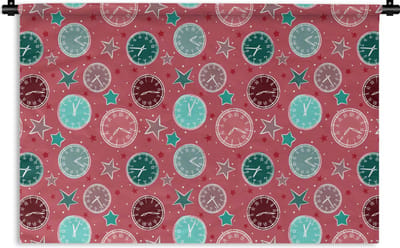 Wandkleed - Wanddoek - Klok - Roze - Patronen - Sterren - 180x120 cm - Wandtapijt