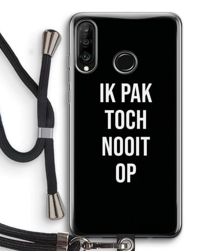 Case Company® - Hoesje met koord geschikt voor Huawei P30 Lite hoesje met Koord - Ik pak nooit op - Zwart - Telefoonhoesje met Zwart Koord - Bescherming aan alle Kanten en Over de Schermrand