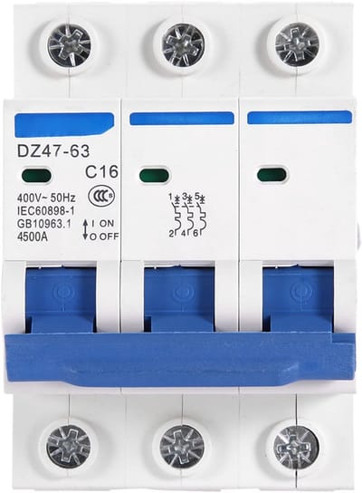 Allecto - Miniatuur stroomonderbreker - 3-polig - 16A 400V AC - Overload bescherming - Geschikt voor DC systemen - Betrouwbare beveiliging
