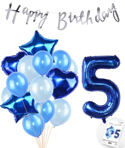 Snoes Ballonnen 5 Jaar Feestpakket – Versiering – Verjaardag Set Mason Blauw Cijferballon 5 Jaar - Heliumballon