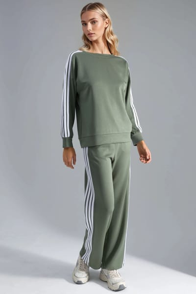Gestreepte Sweatshirt met Ronde Hals & Rechte Broek Set