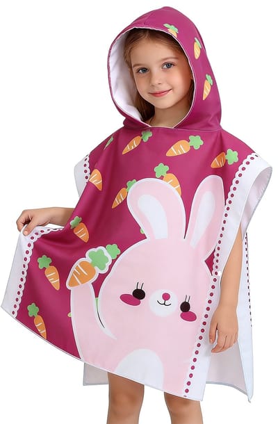 Kinderbadponcho - Microfiber kinderbadhanddoek - Poncho met capuchon - Kindercape met cartoonprint - Absorberende en sneldrogende zwemhanddoek - Kinderstrandponcho met capuchon - Geschikt om te baden, in het zwembad en om te zwemmen