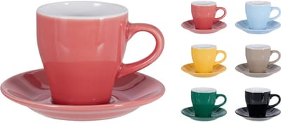Excellent Houseware Koffie kopjes met schotel - set van 6x - kleurenmix - 240 ml - koffiekopjes - keramiek