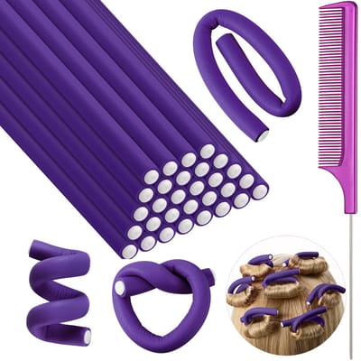 Allecto - Flexibele Haarrollers - Geen warmte - Paars - Krullen - Zacht schuim haarrollers - Geschikt voor kort en lang haar - 30 stuks
