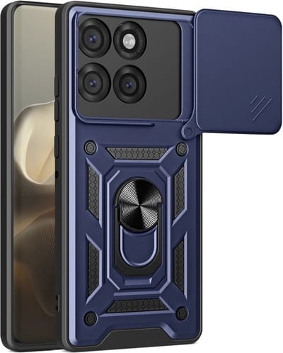 Coverup Hoesje - Geschikt voor Motorola Edge 60 Pro Hoesje - Coverup Armor Ring Kickstand Back Cover met Camera Shield - Blauw