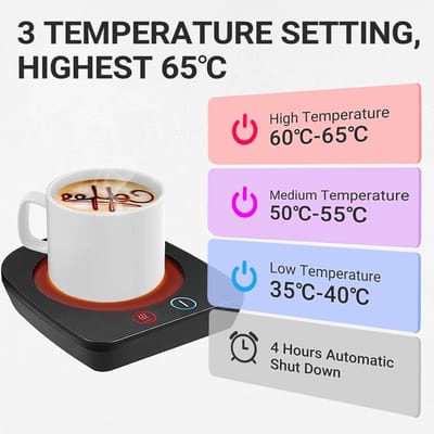 Elektrische Mok Warmer met 3 Temperatuurinstellingen en Automatische Uitschakeling voor Thuis en Kantoor