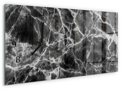 Tulup Wandklok - Zwart marmer Decoratieve Glazen Klok - 60x30 cm - Zwart Glazen Wandklok Design - Zwarte Handen - Rechthoekige Wandklok - Glazen Wandklok Design - Klok Glas Met Opdruk