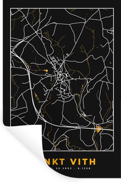 Muurstickers - Sticker Folie - Sankt Vith - Stadskaart - Kaart - Goud - Plattegrond - 20x30 cm - Plakfolie - Muurstickers Kinderkamer - Zelfklevend Behang - Zelfklevend behangpapier - Stickerfolie