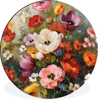 WallCircle - Wandcirkel - Muurcirkel - Vrolijk boeket - Dynamisch - Subtiele kleurspatten - Aluminium - Dibond - 30x30 cm - Binnen en Buiten