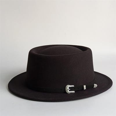 Chapeau Pork Pie Vintage Pour Hommes Large Bord Feutre Fedora Noir Église Jazz Ruban Trilby Panama Gangsters Casquettes Style Gentleman 56-58cm black