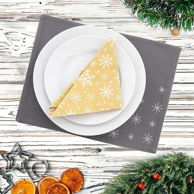 Orion Płatek - Placemat - 33,5 x 26 cm - 100% Katoen - Grijs & Zilver - Sneeuwvlok