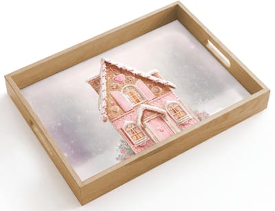 Dienblad hout 40x30 cm - Schootdienblad - Huisje - Suiker - Pastel - Borrelplank rechthoek - Plateau dienbladen