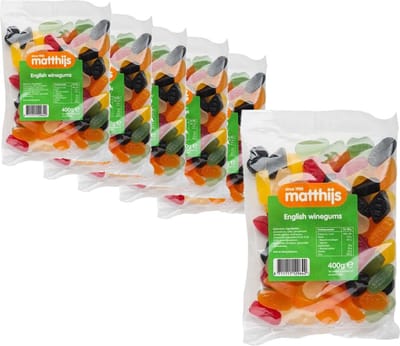 6 Zakken Matthijs English Winegums á 400 gram - Voordeelverpakking Snoepgoed