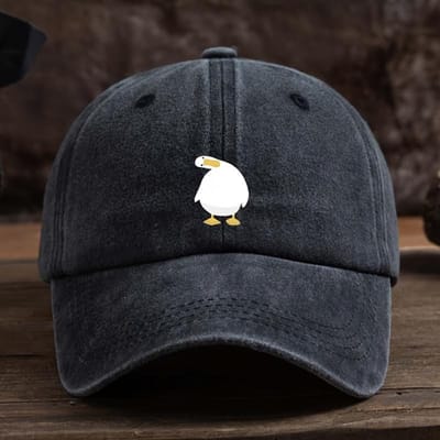 Schattige baseballpet met eendenprint, verstelbare drukknoop, ademende stof, casual hoofddeksel voor buiten (black,Adjustable) zwart