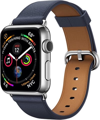 By Qubix - Geschikt voor Apple Watch bandje - Classic lederen bandje - Midnight blue - Geschikt voor Apple Watch 44mm / 45mm / 46mm / 49mm (Ultra 1,2 en 3) - leren smartwatchbandje - Horlogebandje