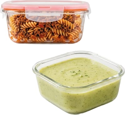 Lock&Lock Glazen vershoudbakjes - Meal prep bakjes glas - Ovenschaaltjes met deksel - 840 ml - Luchtdicht - BPA vrij - PFAS vrij - Borosilicaatglas - Airfryer bakjes - Bewaarbakjes - Vershoudbakjes glas - Vierkant - Set van 2 stuks