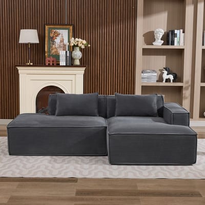 Wishdor Bank - Compact Ontwerp En Elastisch Zitkussen - Moderne Stijl - Voor Woonkamer, Appartement Of Kantoor - Polyester - Grijs - 235 Cm