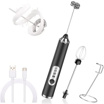 EXCITAT Melkopschuimer - Elektrische eierklopper - Elektrische melkopschuimer - Zwart - Dubbele kop + standaard 1
