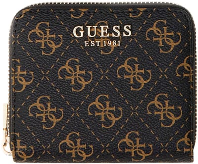 GUESS portemonnee Laurel II SLG Small Zip Around Wallet Brown Logo donkerbruin