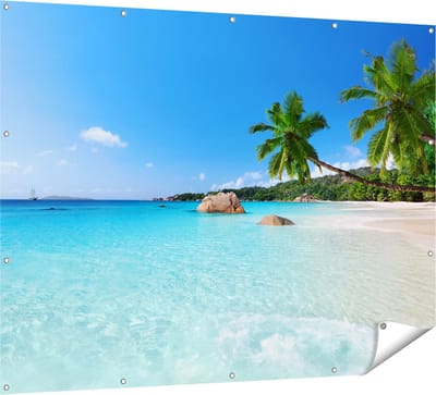 Gards Tuinposter Tropisch Strand en Zee - 160x120 cm - Tuindoek - Tuindecoratie - Wanddecoratie buiten - Tuinschilderij