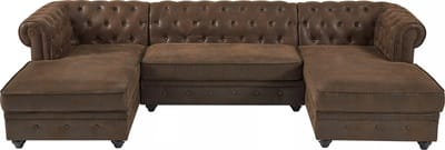 Vente-unique Brede hoekbank van microvezel met verouderd leereffect CHESTERFIELD