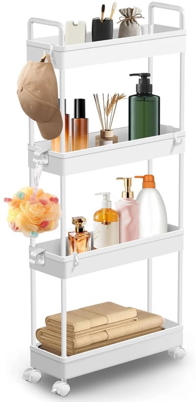 Cellista Opbergtrolley 4 Laags - Smalle Opbergkast - Trolley op Wielen - Keuken Badkamer Organizer - Uitschuifbare Opslagkast - 90.7 cm