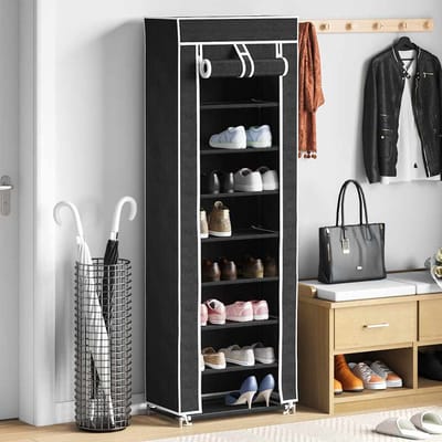 vidaXL - Schoenenkast - met - hoes - 57x29x162 - stof - zwart