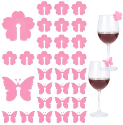 Dailygoods - Set van 30 Acryl Wijnglas Bedels in Vlinder en Bloem Design
