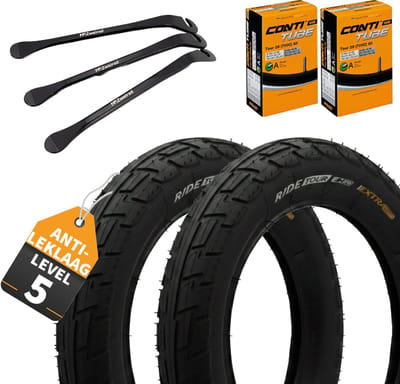 2x Continental Set 12 inch fietsband 62-203 (12 1/2 x 2 1/4) met AV-binnenband & haaks ventiel + 3 MSZweirad bandenlichters – buitenband kinderfiets of kinderwagen