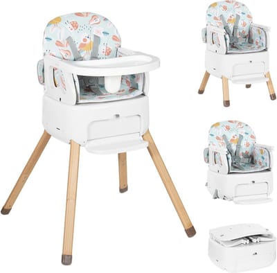 4-in-1 Babystoel voor Kinderen - Zitverhoging en Hoogte Verstelbaar - Opvouwbaar en Met Afneembare Plank - Wit