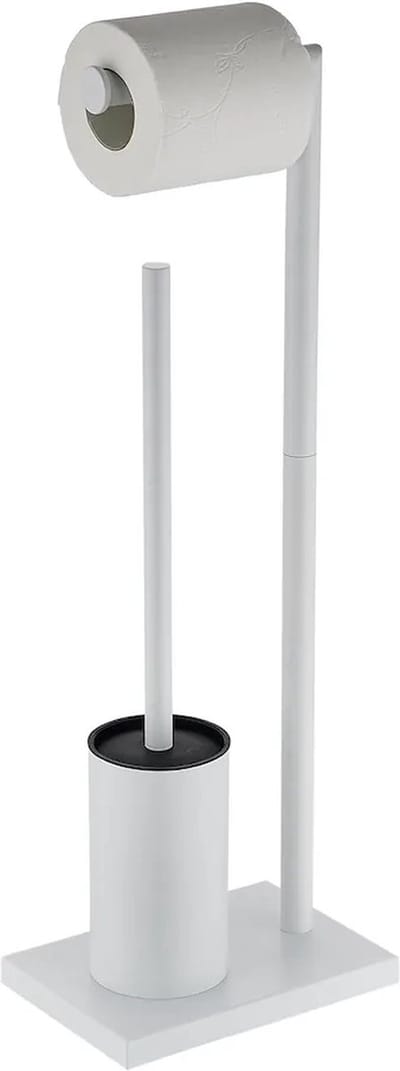 Toiletbutler met wc rolhouder en wc borstel met houder compleet mat wit staand