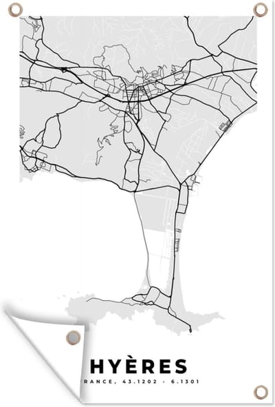 Muurdecoratie Kaart - Stadskaart - Frankrijk - Hyères - Plattegrond - 120x180 cm - Tuinposter - Tuindoek