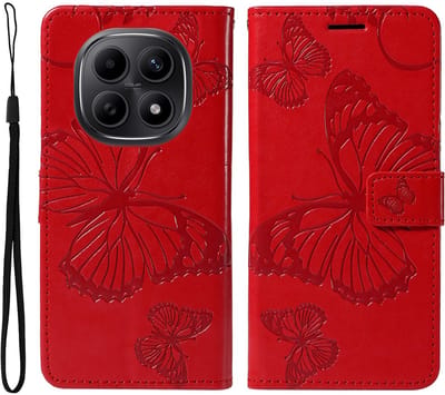 Coverup Hoesje - Geschikt voor Xiaomi Redmi Note 15 5G / Poco M8 Hoesje - Coverup Vlinders Book Case - Rood