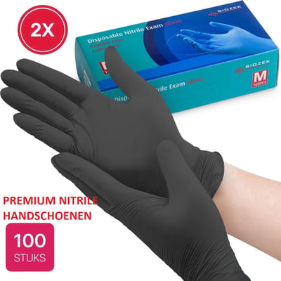 200x Premium Nitril Wegwerp Handschoenen Maat L Zwart - Extra Sterk - Poedervrij - Latex Free - Large - Biozek