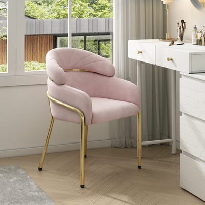 Sweiko Fauteuil - Eetkamerstoel - Make-upstoel - Metalen poten - Velvet - Roze