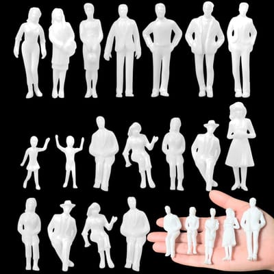 Dailygoods- Miniatuurmensen 20 Stuks - Ongeverfde Modelfiguren - Schaal 1:25/Spoor H0 - Levensechte Details - Voor Architectuurmodellen - Veelzijdige Toepassingsmogelijkheden - Modelbouwfiguren
