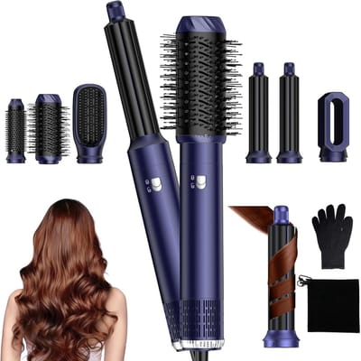 Hairstyler 6-in-1 - Luchtstyler Krultang - Dagelijks Haar Stylen - Automatisch Luchtstroom Krulsysteem - 1000 W - Blauw