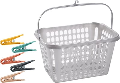 Wasknijper mandje/bakje - zilver - inclusief 48x wasknijpers - kunststof