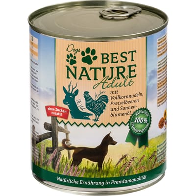 12x 800g Best Nature Dog Adult Wild, kip & noedels Hondenvoer nat