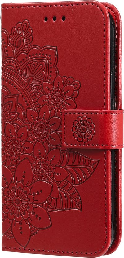 Hoesje geschikt voor iPhone SE 2022 - Bookcase - Pasjeshouder - Portemonnee - Bloemenprint - Kunstleer - Rood