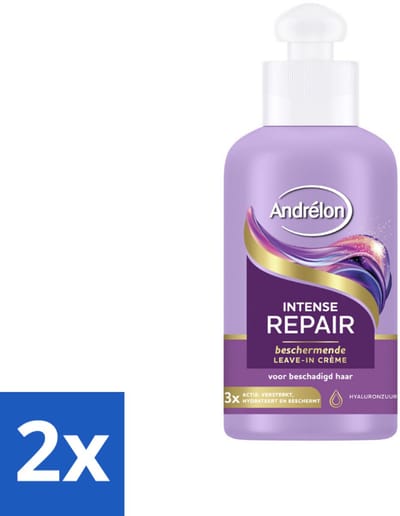 2 x Andrélon – Leave-In Crème – Intense Repair – 200 ml - Haarverzorging - Droog Haar - Beschadigd Haar - Hyaluronzuur - Leave-in Crème