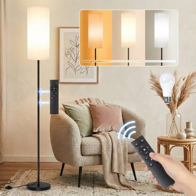 Rosnek Linnen Vloerlamp met Magnetische Afstandsbediening - 160cm Staande Lamp - Inclusief 12W RGB/CCT Lamp - Dimbaar & Timer - Grijs - Sfeerlamp Woonkamer