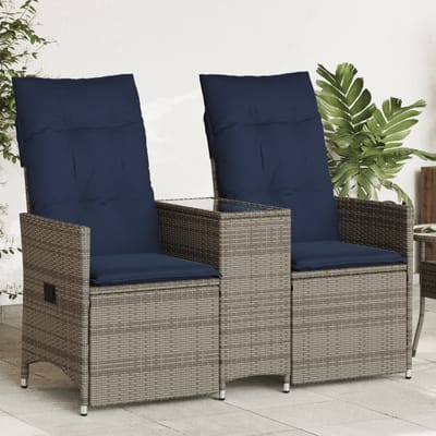 vidaXL - Tuinbank - 2-zits - verstelbaar - met - tafel - poly - rattan - grijs
