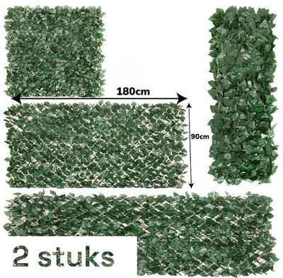 Dutchers.® 2 stuks Kunsthaag - Klimop Kunsthaag Voor Buiten - Tuinscherm - Balkonscherm - Harmonica Model - Uitschuifbaar - 180x90 Cm