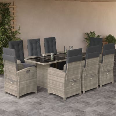 vidaXL - 9-delige - Tuinset - met - kussens - poly - rattan - lichtgrijs