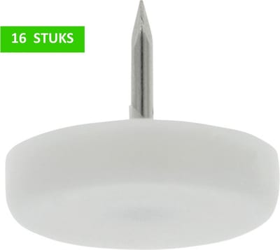 TARROX kunststof glijvoet met spijker | Ø 25 mm | wit | 16 STUKS