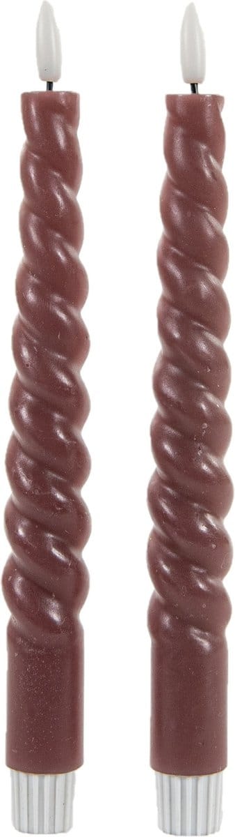 Anna's Collection LED dinerkaarsen swirl - antiek/donker roze - 2x st - 23 cm