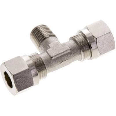 10L & R1/4'' Vernikkeld Brass T-stuk Snijringkoppeling Buitendraad 115bar ISO 8434-1